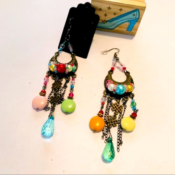 Vintage Brass Dangling Color Drop Boho Earrings